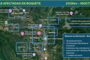 Mapa de zonas afectadas en la provincia de Chiriquí por las intensas lluvias del fin de semana.