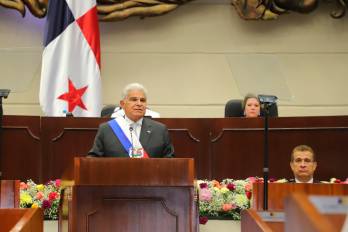 En la imagen José Raúl Mulino, presidente de la República de Panamá durante su discurso de rendición de cuentas.