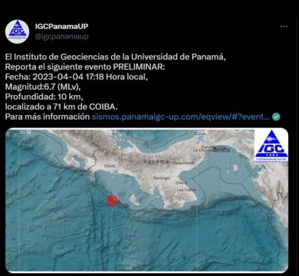 El sismo se registró a las 5:18 de la tarde.