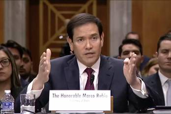 Captura de video de una transmisión del Senado de Estados Unidos del secretario de Estado., Marco Rubio, en una audiencia este miércoles, en Washington.