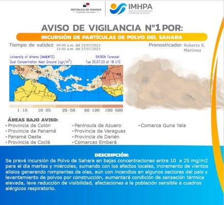 El aviso del IMHPA estará vigente del 25 al 27 de julio.