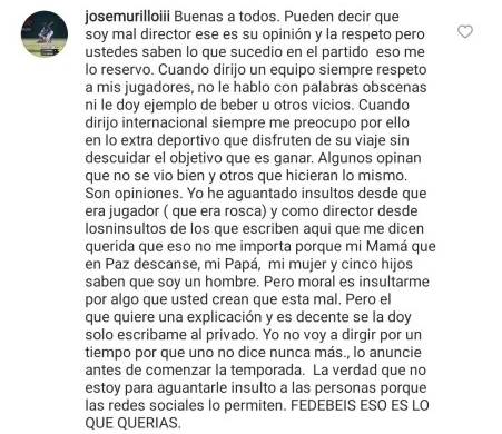 El mánager de Panamá Metro, José Murillo, responde a la suspensión a cinco partidos