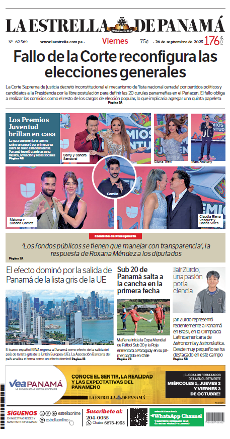 Portada del impreso del 26 de septiembre de 2025