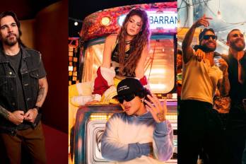 Combo de fotografías cedidas donde aparecen los artistas colombianos Juanes (i), Shakira y Beéle (c), y Maluma junto a Manuel Turizo, quienes destacan en los estrenos musicales de esta semana.