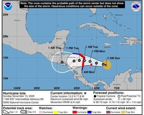Recorrido del huracán Iota por el Caribe provocando efectos indirectos en Panamá.