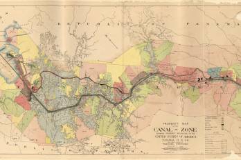 Este mapa, elaborado por la Isthmian Canal Commission en diciembre de 1911, muestra qué tierras de la Zona del Canal fueron reservadas para usos gubernamentales y a quién pertenecían: Estados Unidos, la Panama Railroad Company o propietarios privados.