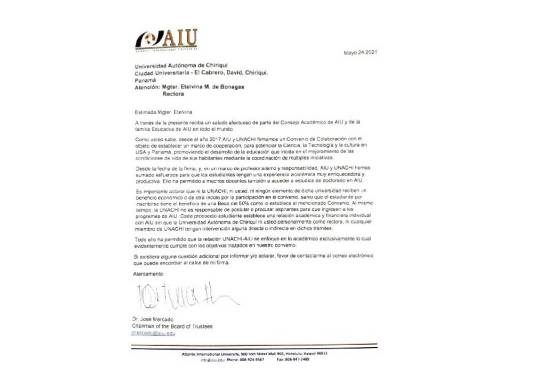 Una nota del Dr. José Mercado, dignatario de la AIU, de 2021