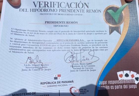 Certificación de reapertura del Hipódromo Presidente Remón.
