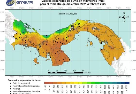 El mapa muestra el pronóstico de lluvia acumulada esperada para el trimestre de diciembre 2021 a febrero del 2022.