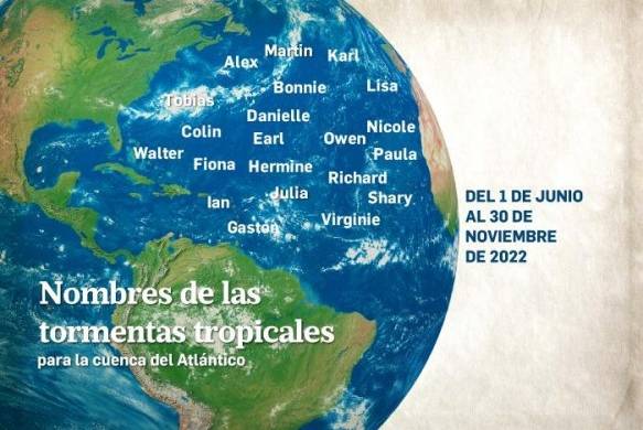 Nombres de las tormentas tropicales para el Atlántico en 2022