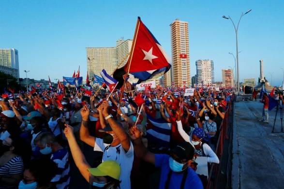 Manifestación en apoyo del gobierno cubano, La Habana.