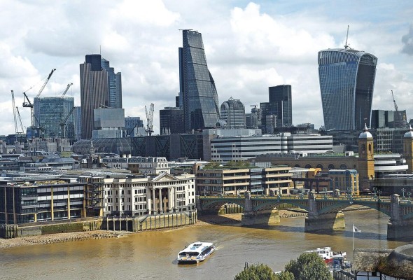 Vista general del distrito financiero de Londres, Reino Unido.