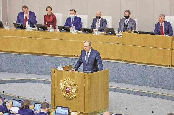 El ministro de Asuntos Exteriores, Sergei Lavrov, en una intervención en la Duma del Estado.