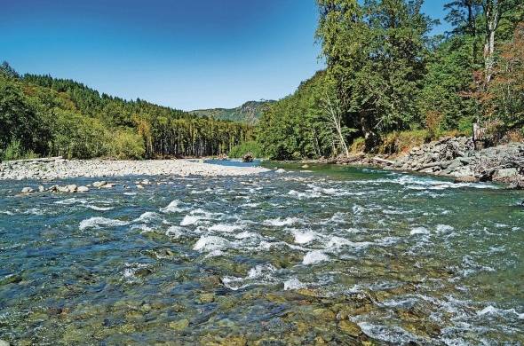 El río Elwha tiene una extensión en su cauce principal de 72 km en la península Olímpica en el estado estadounidense de Washington.