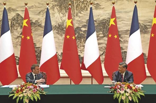 Macron y Xi, en su rueda de prensa conjunta, en Pekín.
