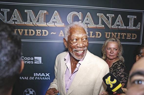 El actor estadounidense Morgan Freeman durante la inauguración de la sala de cine Imax en las esclusas de Miraflores (2019).