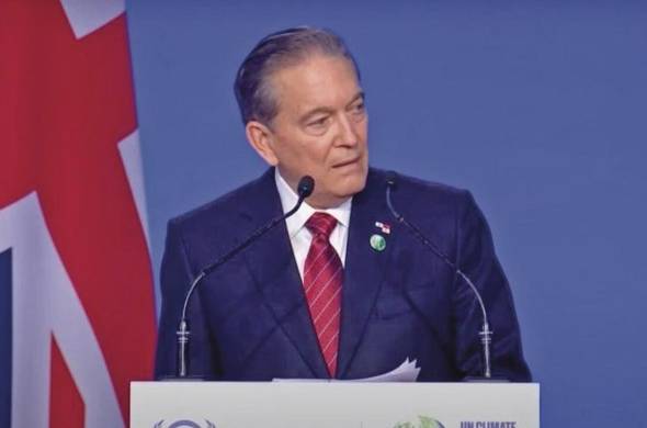 El presidente de la República de Panamá, Laurentino Cortizo Cohen, durante su ponencia en la COP26.
