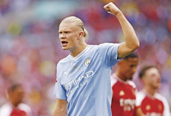 Erling Haaland durante un partido del Manchester City.
