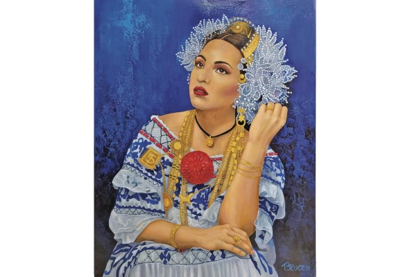 Obra de mujer ataviada con la pollera que forma parte de la exposición colectiva 'Apertura' 2022 del Ministerio de Cultura.