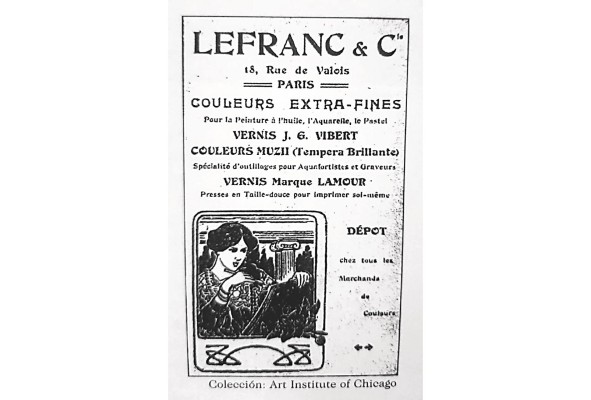 Papeleta publicitaria de artículo para bellas artes, 1904.