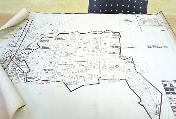 Plano 'Restauración del Casco Antiguo' elaborado por Flores Marini para el Instituto Panameño de Turismo en 1974.