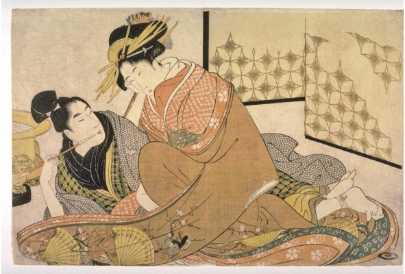 Kitagawa Utamaro cortesana con cliente adolescente