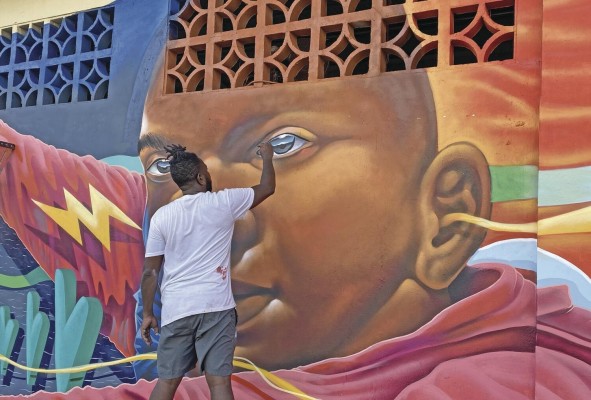 Madmagos pinta con detalle el rostro del jazzista.