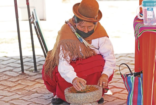 Los brillantes colores rojos, amarillos y verdes de locotos, chinches y ulupicas, tres tipos de bayas picantes bolivianas, o las vainas de ajíes amarillo y colorado destacaron en las mesas de exposición de las representantes de las provincias paceñas en el festival.