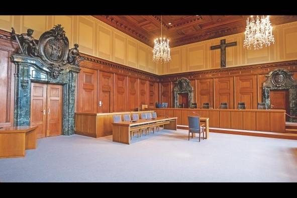 Sala 600 de los juicios de Núremberg, hoy convertida en museo. En esta sala, el 20 de noviembre de 1945 inició el proceso para juzgar a los altos dirigentes de Hitler.