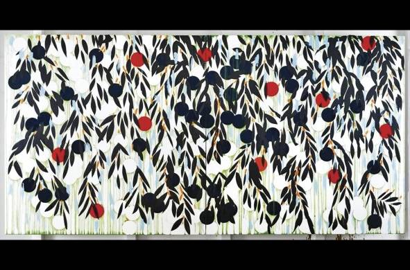 Detalle de la obra 'Mimosas', de Donald Sultan (galería Senda), expuesta en la feria de arte contemporáneo Art Brussels.