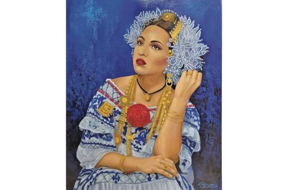 Obra de mujer ataviada con la pollera que forma parte de la exposición colectiva 'Apertura' 2022 del Ministerio de Cultura.