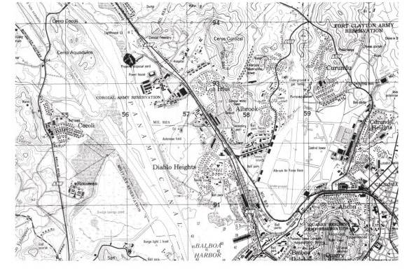 Plano de la ciudad y los poblados de la antigua Zona del Canal, 1960.