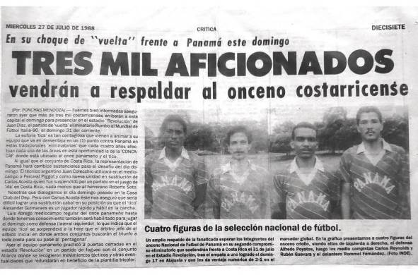 Recorte del diario 'Crítica', en el que se resalta a Carlos 'Chichi' Reynolds como una de las figuras de la Selección Nacional (27 de julio de 1988).