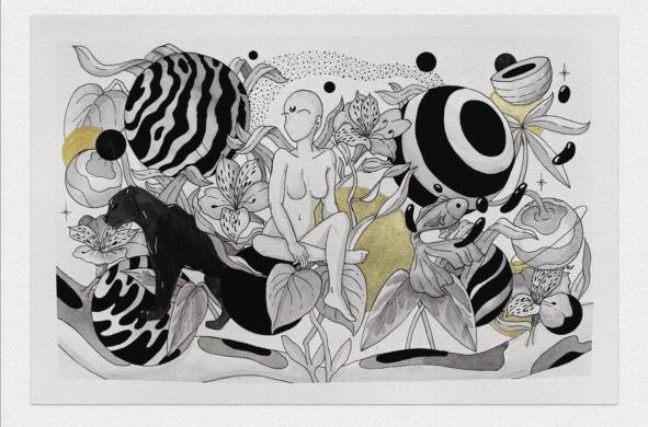 La obra 'Universo', de Diana María Topo hecha con tinta china y pigmento dorado en papel fabriano.