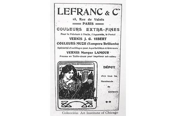 Papeleta publicitaria de artículo para bellas artes, 1904.
