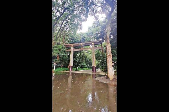 El portal Torii tiene una estructura hecha en talla de cedro.