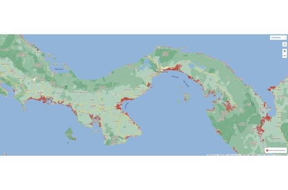 Mapa en el que se identifican con puntos rojos las zonas costeras vulnerables a inundación por la elevación del mar