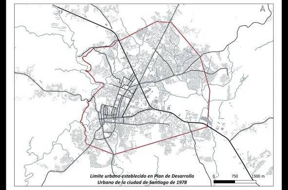 Mapa de Santiago, con límite urbano establecido en 1978.