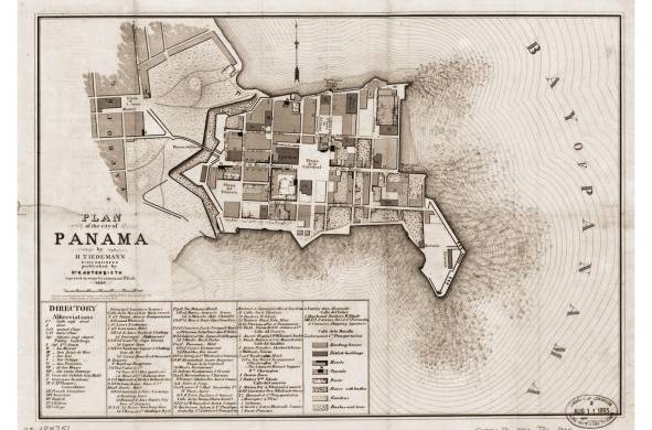 Plano de la ciudad para 1850, elaborado por Tiedemann. Este plano detalla la localización de negocios, sitios públicos y de las propiedades que conformaban el Casco Antiguo de la ciudad.