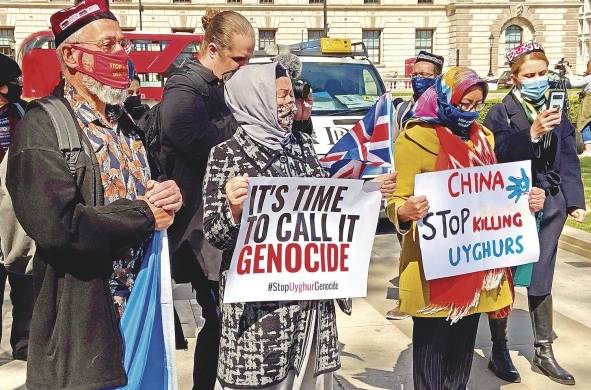 Protesta en Londres contra las 'violaciones de los DDHH' en Xinjiang (foto de archivo).