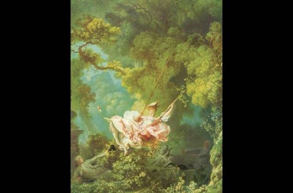 La famosa pintura 'El columpio' del pintor Jean Honoré Fragonard, es una expresión clásica del cortejo y la faminidad en el romance de antaño.