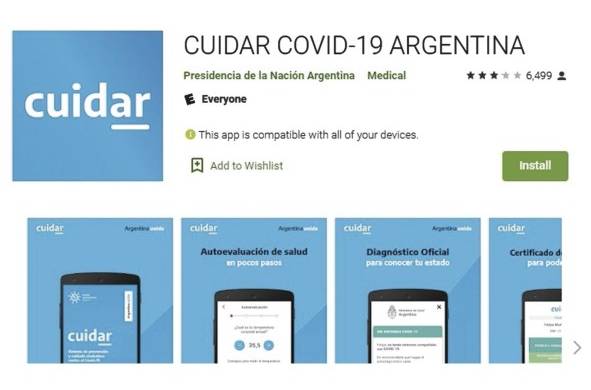 Cuidar Covid-19 Argentina, la 'app' oficial del Gobierno argentino con más de 1 millón de descargas y reseñas positivas de los usuarios.