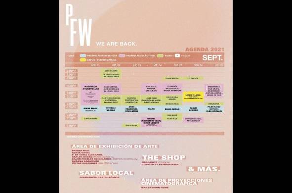Calendario de actividades del Fashion Week Panama.
