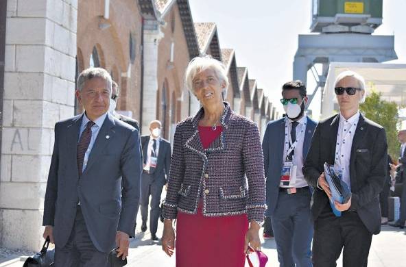 Christine Lagarde, presidenta del Banco Central Europeo a su arribo a la reunión en Venecia