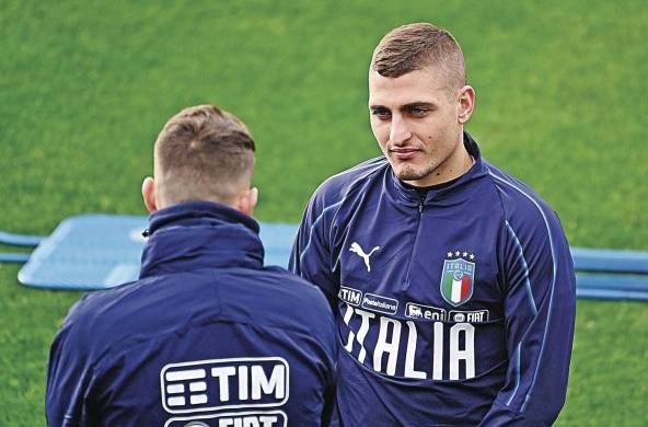Marco Verratti durante un entrenamiento con la Selección de Italia.