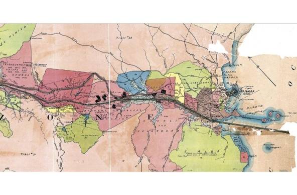 El mapa muestra la tierra en la Zona del Canal que ha sido destinada para todos los propósitos que requiriese el gobierno de la antigua Zona, indicando si la tierra pertenecía al Gobierno estadounidense, a la compañía del ferrocarril o a individuos privados. Este mapa fue elaborado en 1912.