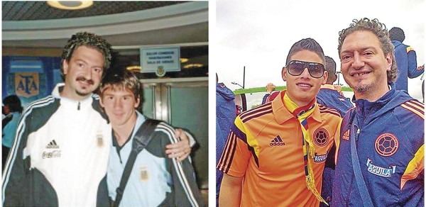 Junto a Messi y James durante los años que los asesoró (2005 y 2014).