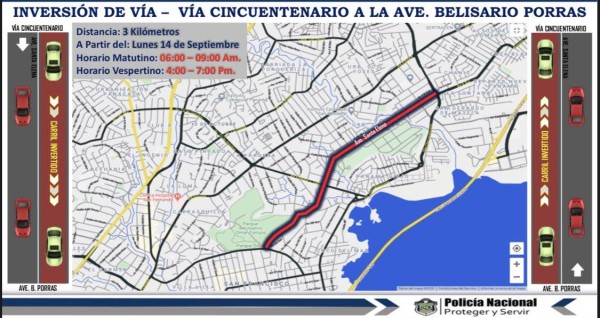 Mapa de la inversión de carriles en vía Santa Elena.