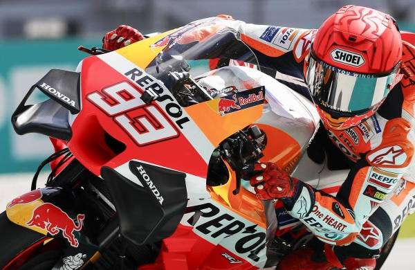 El piloto español de MotoGP Marc Márquez en acción durante el Gran Premio de Malasia.