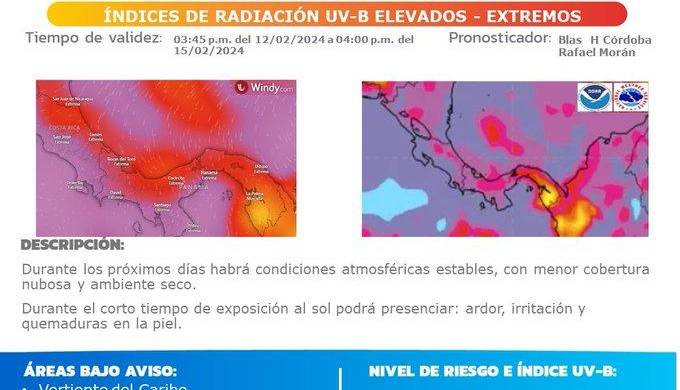 Instituto de Meteorología emite aviso por índices de radiación UV-B de elevados a extremos